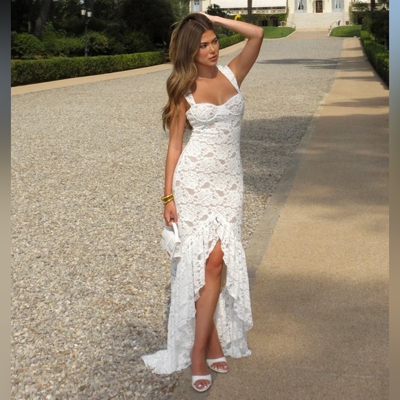chinese dress ladies Ivory Lace Maxi Dress M